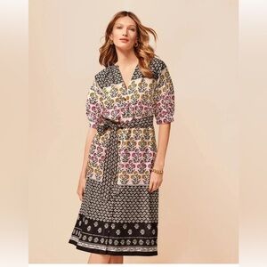 NEW $169 ANN TAYLOR  BORDER FLORAL PUFF SLEEVE SHIRTDRESS DRESS SZ 2